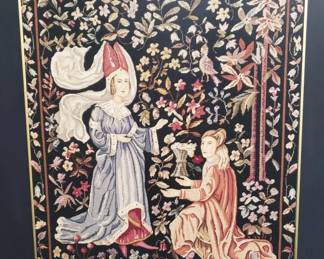 Framed vintage handmade tapestry