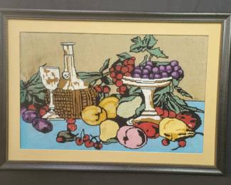 Vintage framed needlepoint wall decoration