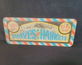 Vintage handpainted shaves and haircuts wood sign