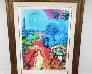 Marc Chagall limited edition facsimile signature plate collectible under glass, with COA, and embossed seal
