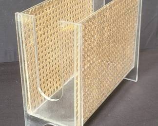 Mid century modern acrylic and rattan magazine