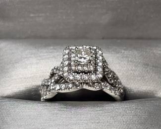 Zales 14k gold diamond engagement ring with matching wedding band