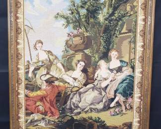 Framed vintage handmade tapestry