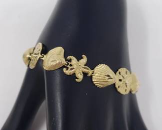 14k gold textured seashell, starfish & bracelet