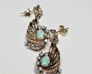 14k gold diamond & opal earrings with jeweler's appraisal