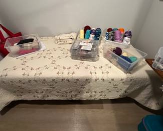 BED NEW , LOTS OF SPECIAL SEWING AND crochet SUPPLIES