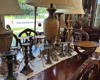 Assortment of Lamps and pillar candle holders and candle sticks