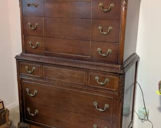 1930s dresser, on top is an antique Pittsburgh slag glass lamp..