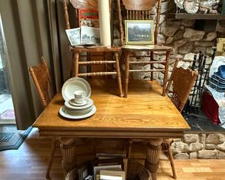 One of two dining room table and chair sets