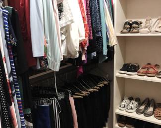 Nice collection of ladies business, casual and evening wear (mostly sizes 8-12) including Calvin Klein, Ralph Lauren, Tahari and Anne Klein designer wear; shoes by Michael Kors, Ugs, Naturalizer, Clarks and more (size 7)