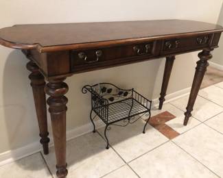 Mahogany finish sofa/console table with two drawers