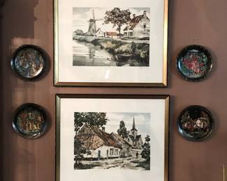 LOTS of framed artwork and prints, decorative arts, vintage Russian fairy tale collector's plates and more