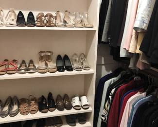 Nice collection of ladies business, casual and evening wear (mostly sizes 8-12) including Calvin Klein, Ralph Lauren, Tahari and Anne Klein designer wear; shoes by Michael Kors, Ugs, Naturalizer, Clarks and more (size 7)