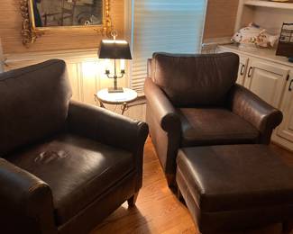 Pair of leather chair’s and ottoman