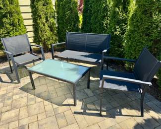 63 4PieceOutdoorPatioSetBlackMeshChairsGlassTopTable