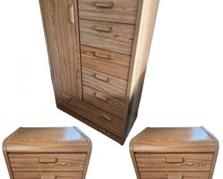 37 TallboyDresserwCabinet2MatchingNightstandsLightWoodFinish