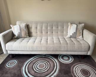 22 LightNeutralTuftedSofawAccentPillowsMidCenturyStyle