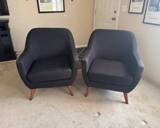 7 PairofMCMStyleBlackLoungeChairs285WideTaperedWoodLegs