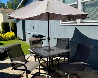 64 5PiecePatioSetwRockingMeshChairsTileTopTableUmbrella