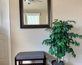29 EntrywaySetFramedWallMirrorFicusTreeBenchwPaddedSeat