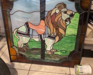 Lion large stained glass. part of $500 lot. This one is lion piece is listed at $850 on another site.