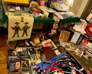 Mid Century Schaeffer Woold Rug Vintage JF Kennedy Books Princess Diana Books Life Magazines Vintage Wooden Hangers and Metal Shoe Keepers