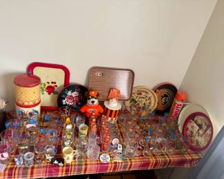 Vintage A&W Collection along with Beer Glasses Dunkin Thermos Jelly Jars