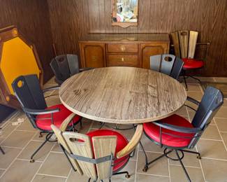 Mid Century Barrel Chair and Table Set Buffet Poker Top Table Mirror