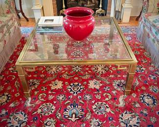 Square Asian brass and glass coffee table