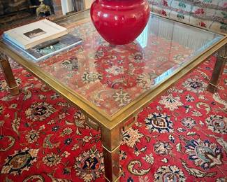 Square Asian brass and glass coffee table