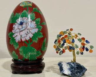 Cloisonne Egg & Gemstone Tree
