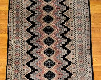 Wool Rug (navy, pink)