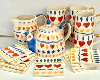 Whittard of Chelsea Ceramic Tea Set with Coaster Trivets and Pitcher