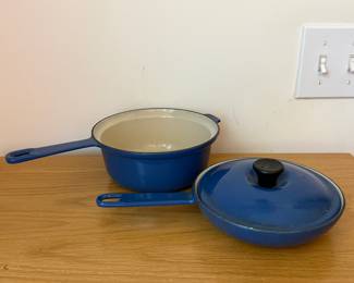 Le Creuset Blue Enamel Pan with Fry Pan and Lid