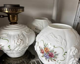 Vintage floral ceramic lamp base and shade.