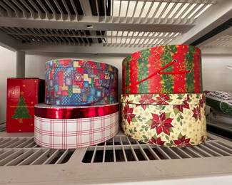 Collection of Christmas-themed decorative boxes.
