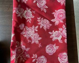 Red floral fabric - Decorative textile with white rose pattern on red background