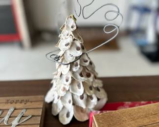 Seashell Christmas tree ornament - White shell tree decoration with wire stand
