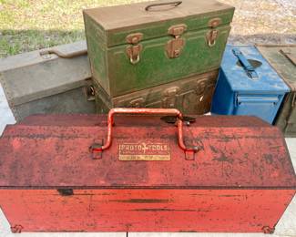Vintage Proto Tool Box with tray.
Tombstone or Hip Roof Shape in Red