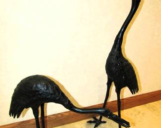 Vintage Japanese cast iron herons