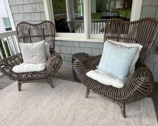 Pair of modern wicker patio chairs