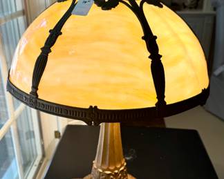 $400 - 6 panel slag glass lamp; 22”