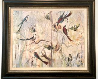 $150; avian painting by Sofi Taylor in linen mat and frame; 35x23