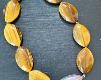 $30; oval tigers eye and sterling silver necklace