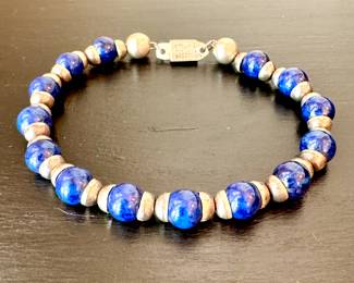 SOLD; lapis and sterling silver beaded bracelet