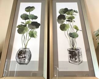 $150 each; - framed & matted botanical print in silver frame; 19x43