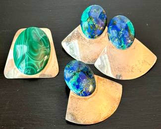 ($60; sterling silver and malachite pendant or pin) ($68; coordinating sterling silver and malachite pierced earrings) ($48; coordinating sterling silver and malachite pendant or pin)