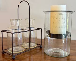 ($10 - milk jars and holder) ($20 - pillar candle holder)