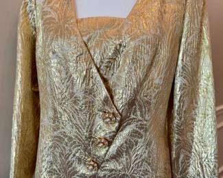 $100 - Rickie Freeman gold lame' jacket with pearl and gold buttons; size 12
