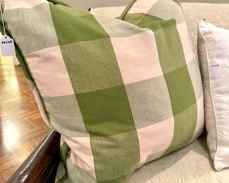 $48; green and ivory check down pillow